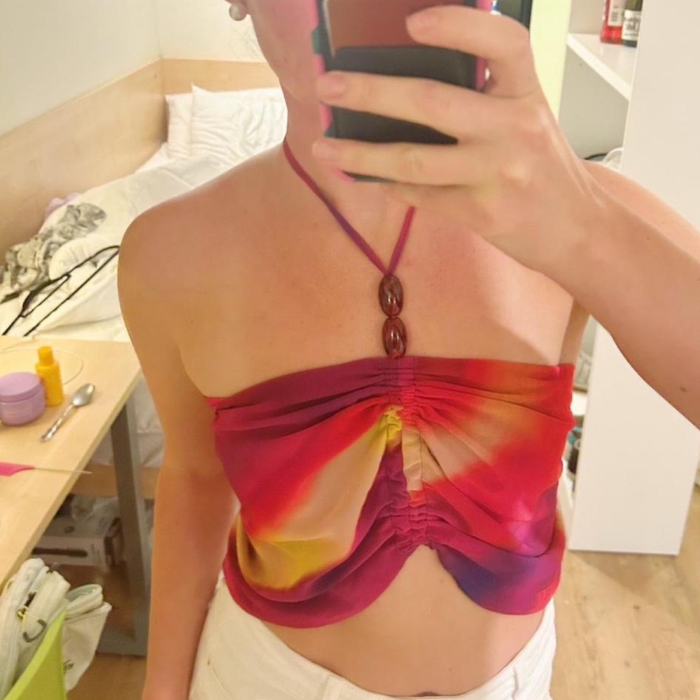 Kookai Red and Yellow Halter Crop Top